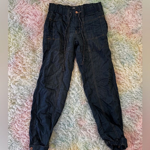 New Free People Angelo Denim Pull On Jeans Pants Drawstring Slouchy Size XS - Picture 3 of 12